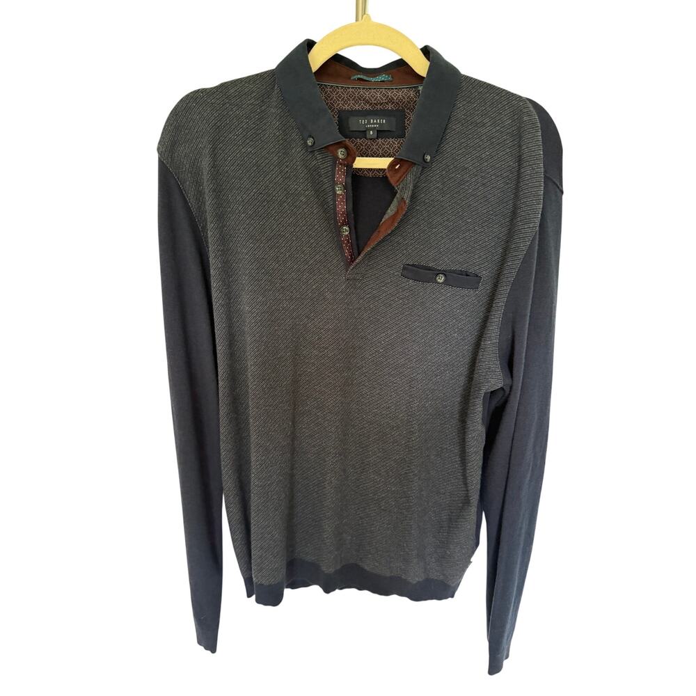 Ted Baker London Mens 5 (XL) Quarter Zip Pullover Sweater Collar Knit Gray